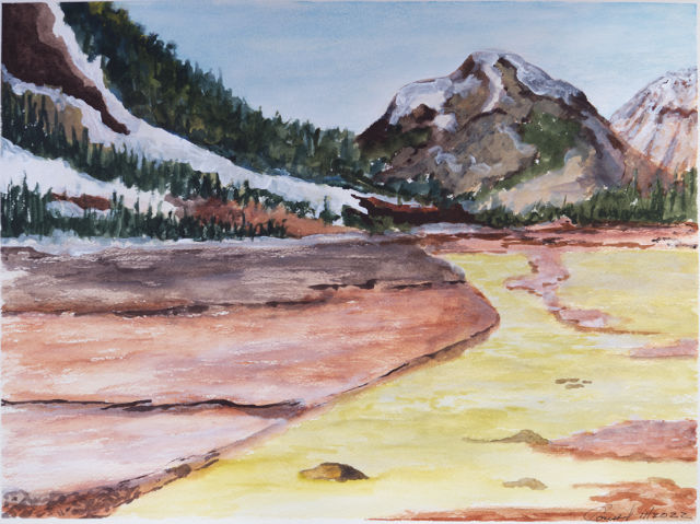 <B>Lac Medicine (2)</B> <BR>Parc national Jasper, Alberta  <BR>Technique mixte - aquarelle et gouache acrylique  sur papier<BR>29.2 cm x 39.4 cm  (11.5