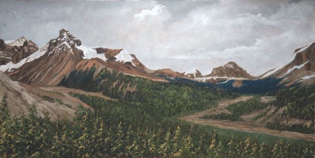 <B>Chaînon Parker - Vue Nord Est (1)</B> <BR>Parc national Banff, Alb. <BR>Huile sur toile  <BR>38.1 cm x 76.2 cm  (15
