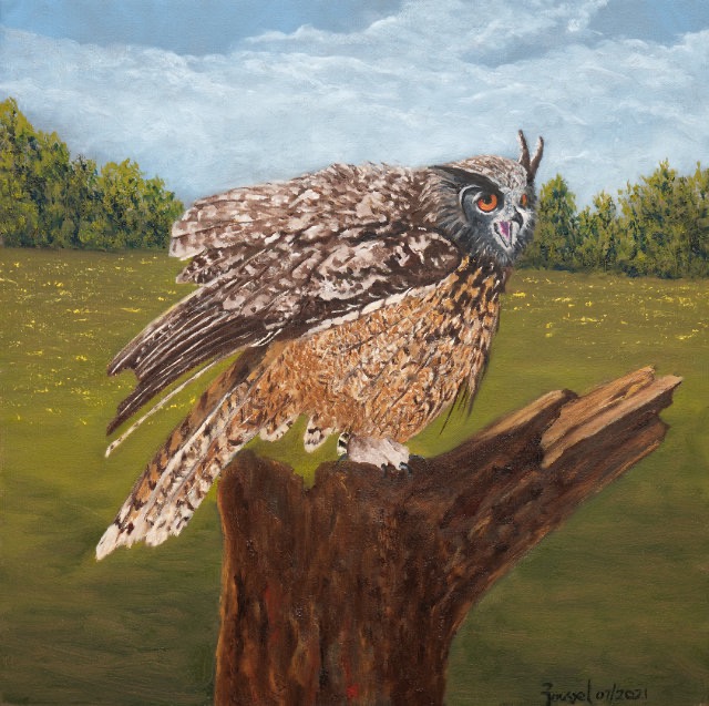 <B>Blue Jay</B>  <BR>Oil on gallery canvas <BR>30.48 cm x 60.96 cm  (12