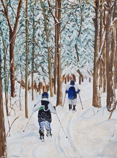 <B>Snowshoeing at Mer Bleue</B> <span style=color:purple>●</span>  <BR>Conservation area - Eastern Ontario  <BR>Oil on gallery canvas   <BR>60.96 cm x 45.72 cm  (24