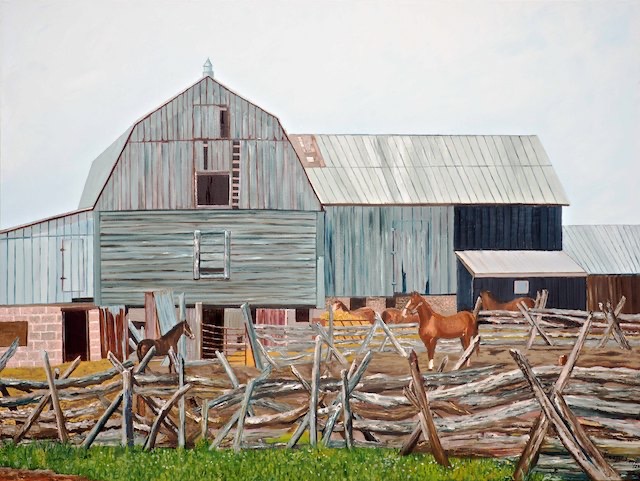 <B>Horse Farm</B>  <BR>Near Almonte, Ont.  <BR>Oil on gallery canvas   <BR>76.2 cm x 101.6 cm  (30